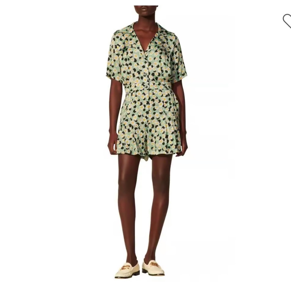 Sandro Green Floral Romper